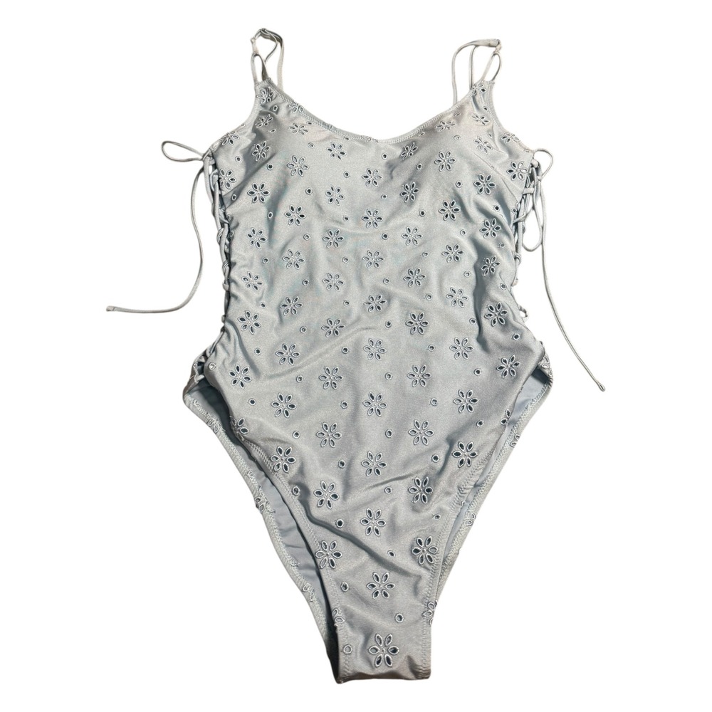 New Power 2 The Flower Altar'd State Blue Eyelet Lace One Piece Swimsuit Large